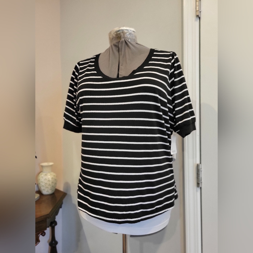 NWT XXL 89th + Madison Blk/Wht Striped Casual Top